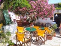 Charming small cafe on the beautiful Greek holiday island of Amorgos Royalty Free Stock Photo