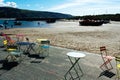 Charming small Welsh seaside resort of Barmouth. View of the wide sandy beach and pretty harbour