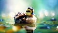 A Playful Cute Fluffy Duckling\'s Day Out in the Pond. Generative AI