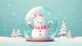 A charming snow globe with a cute happy snowman inside it. Magical snow globe with Christmas decorations. A wintry scene Royalty Free Stock Photo