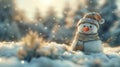 Charming snowman with carrot nose and cozy scarf in a beautiful winter wonderland scene