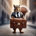 A charming squirrel in a tiny business suit and briefcase, looking ready for a day at the office3