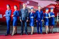 Charming Stewardess and stewards Dressed In Uniform. Russia, Saint-Petersburg. 23 November, 2017.