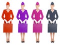 Charming Stewardess In Uniform With Suitcase. Color Variants Royalty Free Stock Photo