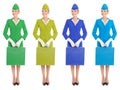 Charming Stewardess In Uniform Witn Suitcase. Color Variants Royalty Free Stock Photo