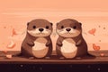 Adorable Otter Couple Falling in Love. Generative Ai.