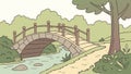 Charming Stone Bridge in Lush Green Park Vector, vector design Generative AI Royalty Free Stock Photo