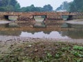 Charming stone bridge over a serene garden pond in Dehradun City, India. Scenic outdoor setting Royalty Free Stock Photo