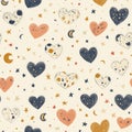 A charming storybook-inspired heart pattern, where each heart contains tiny whimsical doodles like