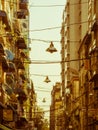 A Charming Street with Cable Hanging Street Light in Yangon City