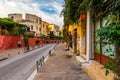 Charming streets of Greek islands, Crete. Street in the old town of Chania, Crete, Greece. Beautiful street in Chania, Crete Royalty Free Stock Photo