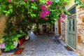 Charming streets of Greek islands, Crete. Street in the old town of Chania, Crete, Greece. Beautiful street in Chania, Crete Royalty Free Stock Photo