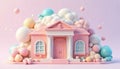 Sweet Pastel House with Porch and Floating Bubbles Royalty Free Stock Photo