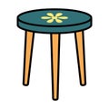 Cute cartoon illustration of a small round side table with a yellow flower design on a dark teal top and wooden legs Royalty Free Stock Photo