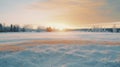 Charming Sunrise Over Snowy Field Anamorphic Lens Scenic Image In Rural Finland