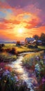 Charming Sunset Over Flowers: A Coloristic Idyllic Rural Scene