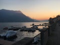 Sunset over lake Como and scenic mountains, Italy Royalty Free Stock Photo