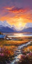 Charming Sunset Over Mountain Idyllic Rural Scene Painting By Dmitry Spiros