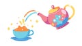 Charming Tea Time Illustration Pouring into a Blue Teacup, vector design Generative AI Royalty Free Stock Photo