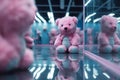 Ai Generative Teddy bear on the floor with reflection. Pastel tone.