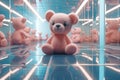 Ai Generative Teddy bear on the floor with reflection. Pastel tone.