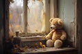 Charming Teddy bear window. Generate Ai Royalty Free Stock Photo