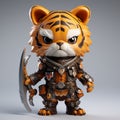 Charming Tiger Figurine For Piratepunk Game - Aggressive Digital Illustration