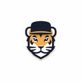 Charming Tiger Logo With Beret - Minimalist Geometric Design