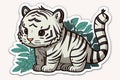 Cute tiger sticker, in cartoon style isolated on white background