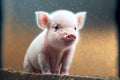 Charming tiny piglet sitting in clearing on livestock farm