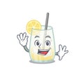 A charming tom collins cocktail mascot design style smiling and waving hand