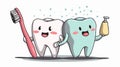 Charming Tooth Brushing in Clean Style Cartoon Vector Illustration Royalty Free Stock Photo