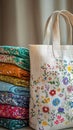 Fabric and printed canvas bag Royalty Free Stock Photo