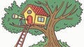Charming Treehouse with Ladder Access in a Sunny Forest Glade, Playful Design, vector design Generative AI Royalty Free Stock Photo