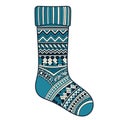 Festive Blue Nordic Pattern Christmas Stocking Illustration Royalty Free Stock Photo
