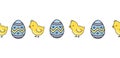 Charming vector illustration of cute chicks and patterned Easter eggs, creating a whimsical border for festive designs Royalty Free Stock Photo