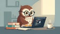 Owl Programmer Coding on Laptop, Cartoon Illustration Royalty Free Stock Photo