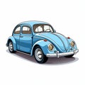 Cartoonish Blue Vintage Vw Beetle Car Illustration On White Background