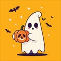 This charming vector showcases a ghost alongside a pumpkin