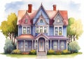 Charming Victorian Manor: A Pastel Paradise with Blue Roof and A