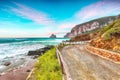 Charming view of beach Portu Cauli in Masua with Pan di Zucchero at background Royalty Free Stock Photo