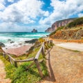 Charming view of beach Portu Cauli in Masua with Pan di Zucchero at background Royalty Free Stock Photo