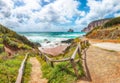 Charming view of beach Portu Cauli in Masua with Pan di Zucchero at background Royalty Free Stock Photo