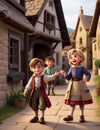 Charming Village Scenes: Cute Little Boys and Girls. AI-Generated