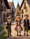 Charming Village Scenes: Cute Little Boys and Girls. AI-Generated