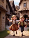 Charming Village Scenes: Cute Little Boys and Girls. AI-Generated