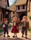 Charming Village Scenes: Cute Little Boys and Girls. AI-Generated