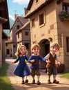 Charming Village Scenes: Cute Little Boys and Girls - AI-Generated