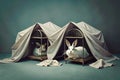 Charming Vintage Black and White Rabbit Hutch Organic Design with Floating 3D Elements on a Luxurious Silk Background Royalty Free Stock Photo
