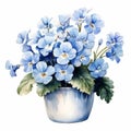 Charming Watercolor Blue Flowers In A Vase - High Resolution Illustration Royalty Free Stock Photo